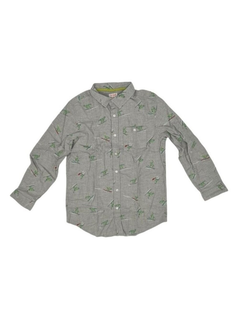 Cat & Jack Boys XL 16 Husky Fit Gray Button-Up Shirt Dinosaur Print Long Sleeves